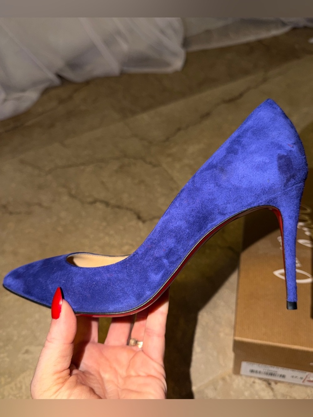 Christian Louboutin Pigalle Follies 85mm 37.5 Blue Suede + Box & Extra Heel Taps - Picture 3 of 16
